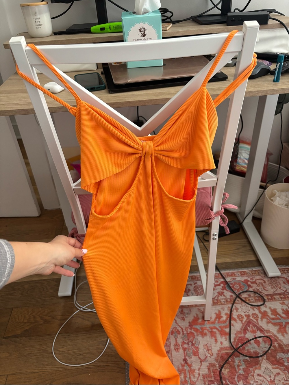 Women's Midi Dress with Front Knot Detail - Orange